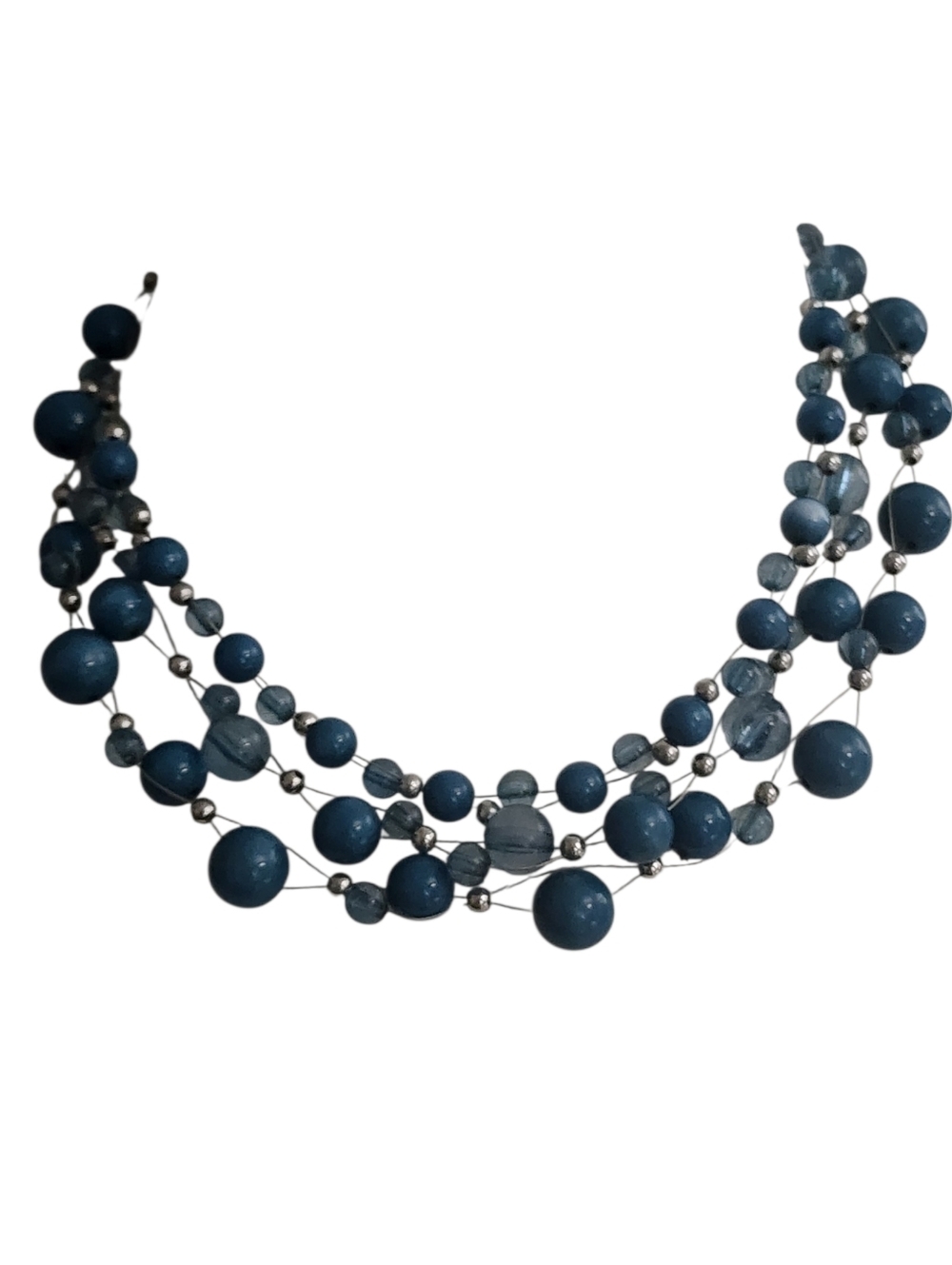 Multi-Strand Blue Beaded Statement Necklace